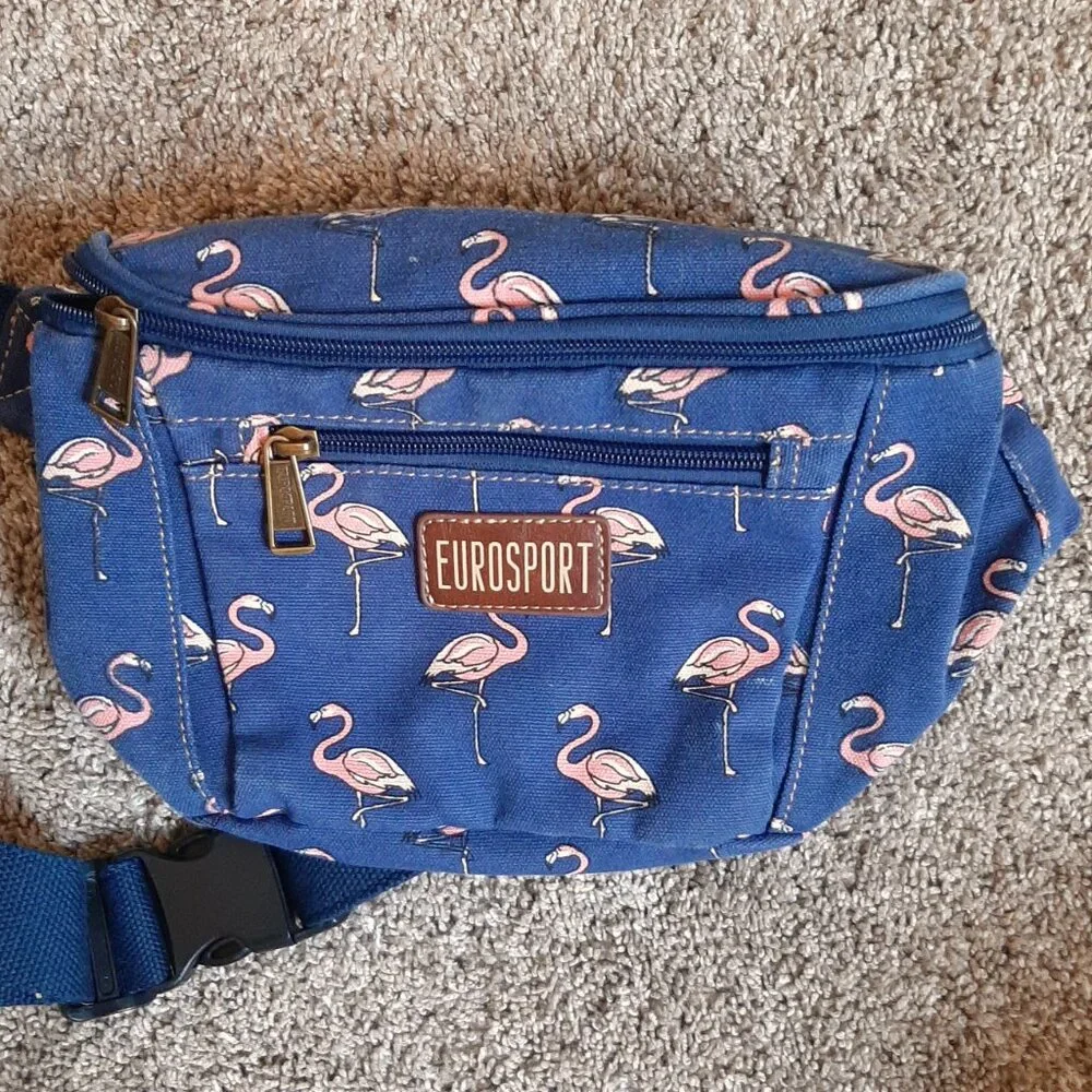 Eurosport Flamingo Belt Bag Fannypack Waist Bag Navy Blue Nylon - Picture 2 of 5